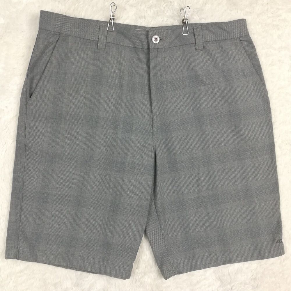 O'Neill Mens Shorts Chino‎ Performance Gray Blue Heather Gingham Plaid 36